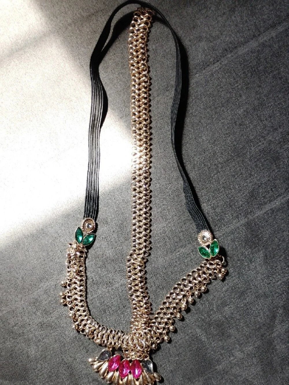 Gold Tone Hair Jewelry Accesory with Pink and Green Stones